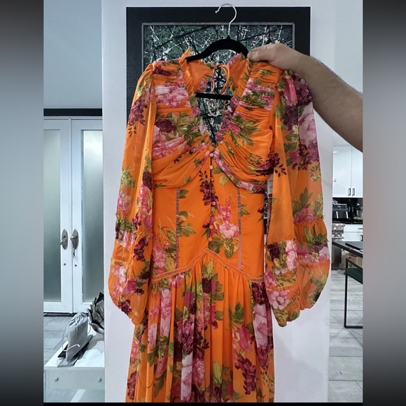 New ASOS Sz 2 Floral Maxi Drop Waist Dress Boho Free Summer Open Back Evening - Picture 3 of 4